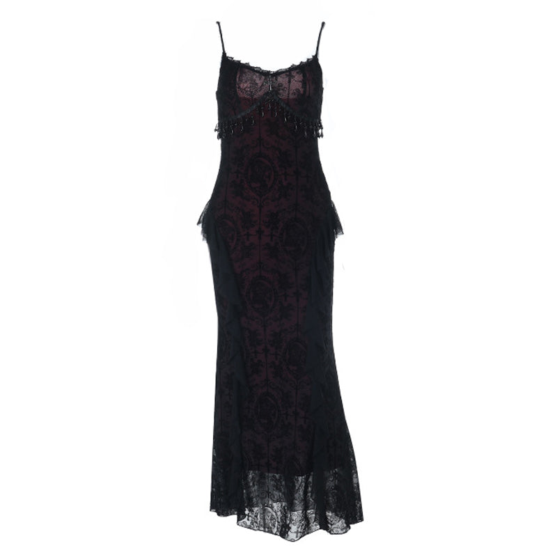 Dark Romance Beaded Lace Maxi Dress - Fall & Holiday Gala Glamour