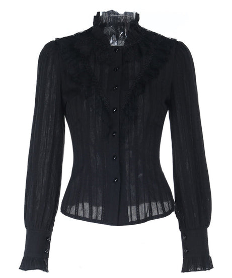 Mystical Midnight Ruffle Blouse - Victorian Goth Button-Down for Fall & Halloween Chic