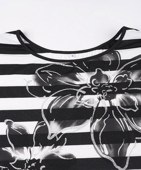 Shimmer & Stripes: Chic Off-Shoulder Floral Dolman Top for Fall & Holiday