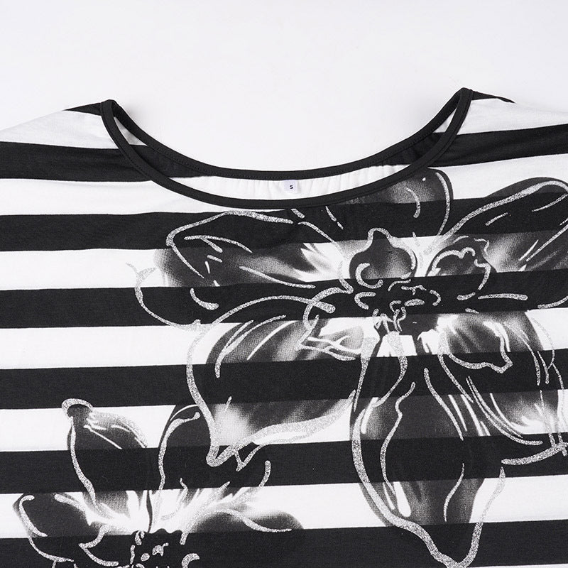 Shimmer & Stripes: Chic Off-Shoulder Floral Dolman Top for Fall & Holiday