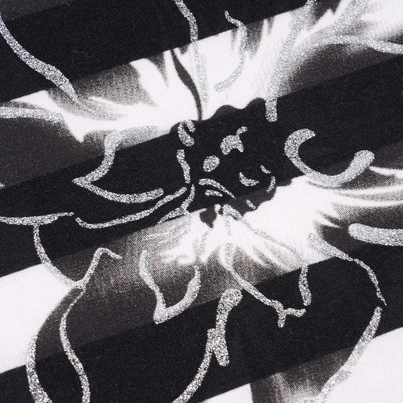 Shimmer & Stripes: Chic Off-Shoulder Floral Dolman Top for Fall & Holiday