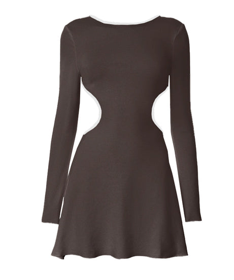 Statement Chic: White Long Sleeve Cutout Mini Dress with Contrast Trim | Fall & Holiday Party Ready