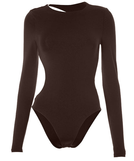 Chic Black Long Sleeve Bodysuit for Women | Keyhole Back Stretch Knit Top | Fall & Winter Layering Essential