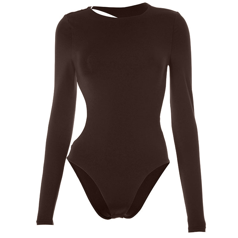 Chic Black Long Sleeve Bodysuit for Women | Keyhole Back Stretch Knit Top | Fall & Winter Layering Essential