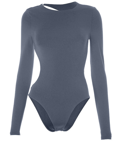 Chic Black Long Sleeve Bodysuit for Women | Keyhole Back Stretch Knit Top | Fall & Winter Layering Essential