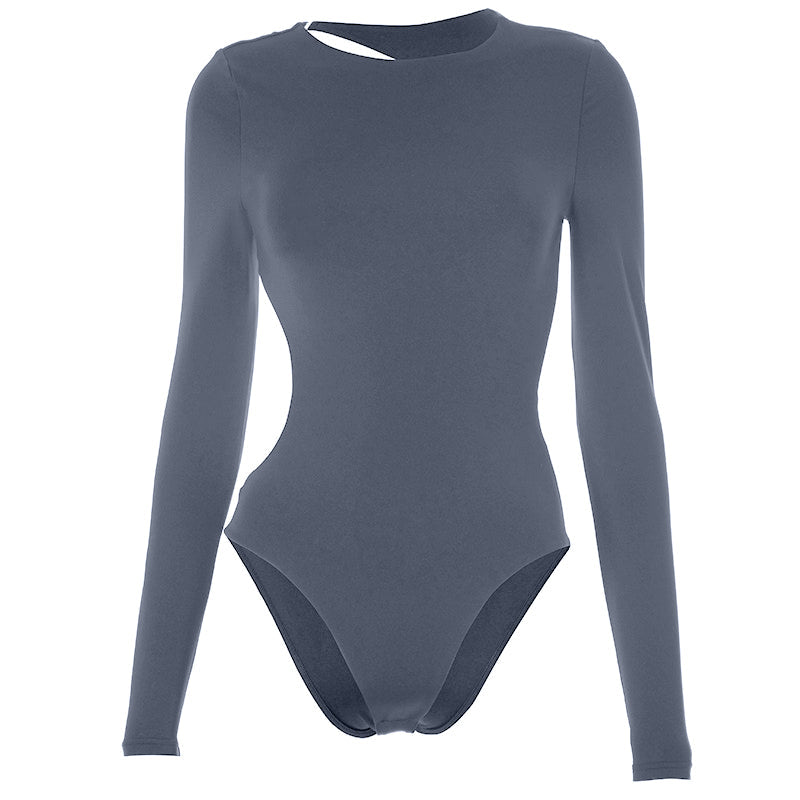 Chic Black Long Sleeve Bodysuit for Women | Keyhole Back Stretch Knit Top | Fall & Winter Layering Essential