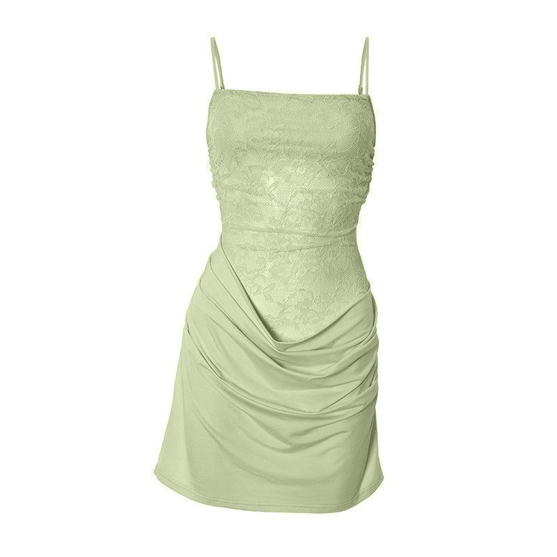 Blush Pink Lace Ruched Mini Dress - Elegant Square Neck Cami for Fall & Holiday Parties