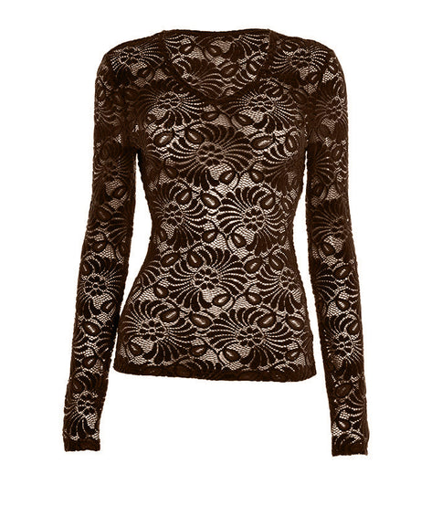 Chic Olive Green Lace V-Neck Top - Effortless Fall Layering Essential