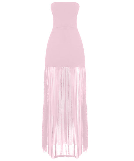 Glamorous Black Strapless Backless Maxi Dress with Sheer Skirt - Fall & Holiday Party Ready