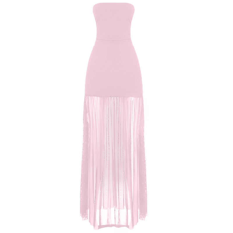 Glamorous Black Strapless Backless Maxi Dress with Sheer Skirt - Fall & Holiday Party Ready