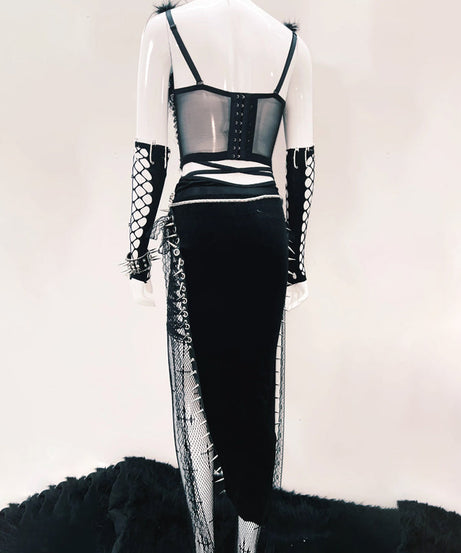 Edgy Gothic Feather & Spike Bustier Top - Halloween, Rave & Festival Statement for Women