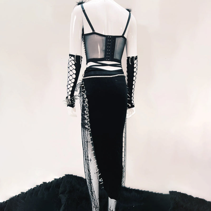 Edgy Gothic Feather & Spike Bustier Top - Halloween, Rave & Festival Statement for Women