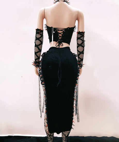 Crimson & Black Spiked Gothic Tube Top - Fierce Halloween, Rave & Clubwear