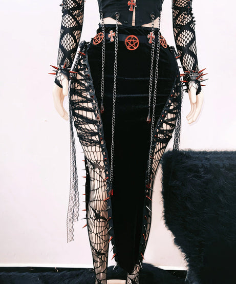 Crimson & Black Spiked Gothic Tube Top - Fierce Halloween, Rave & Clubwear