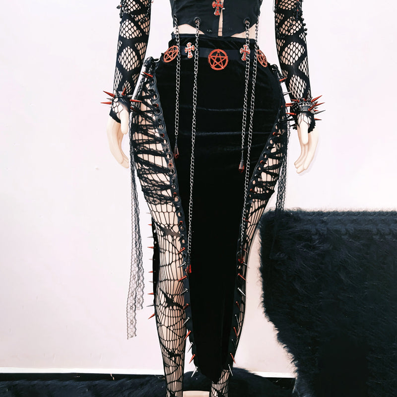 Crimson & Black Spiked Gothic Tube Top - Fierce Halloween, Rave & Clubwear