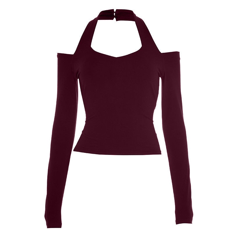 Chic Fall Nights: Black Halter Cold Shoulder Long Sleeve Top | Elevated Autumn Style