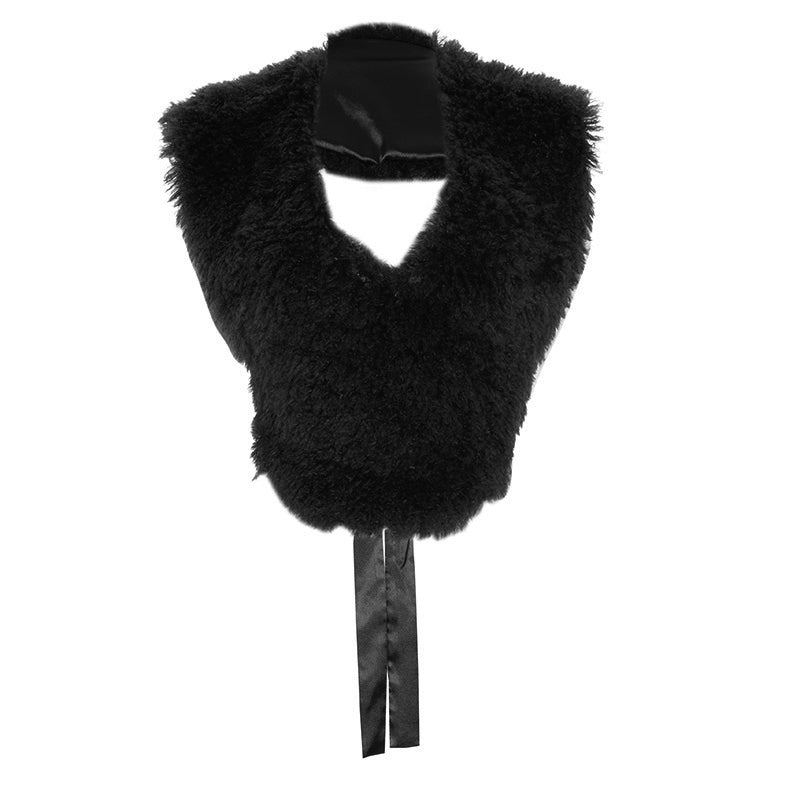 Luxurious Ruby Red Faux Fur V-Neck Tie Shrug - Chic Fall & Holiday Statement