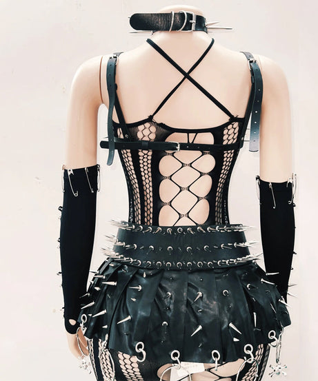 Spiked Skull Harness Bra Top - Unleash Your Inner Rebel for Halloween, Rave & Gothic Nights