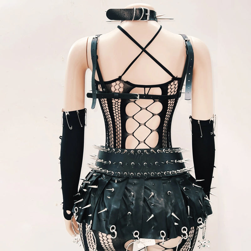 Spiked Skull Harness Bra Top - Unleash Your Inner Rebel for Halloween, Rave & Gothic Nights