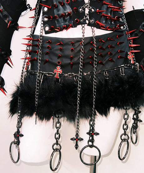 Fierce Red Spiked & Chained Gothic Corset Top - Halloween & Festival Statement