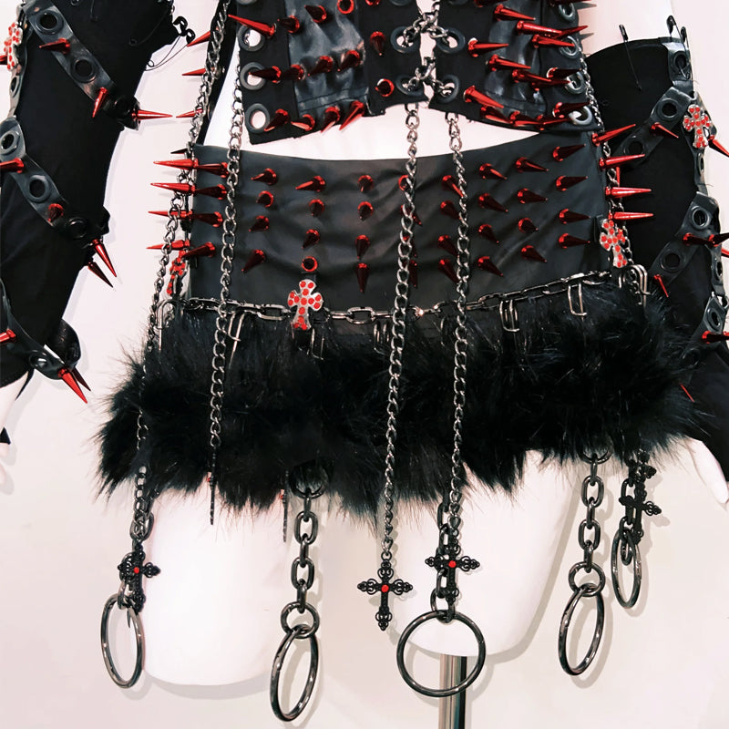 Fierce Red Spiked & Chained Gothic Corset Top - Halloween & Festival Statement