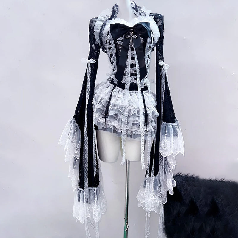 Bewitching Gothic Lace Mini Dress Set | Perfect for Halloween & Fall Fantasy