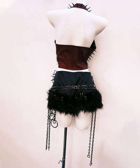 Fierce Red Spiked & Chained Halter Top | Halloween & Gothcore Statement Piece