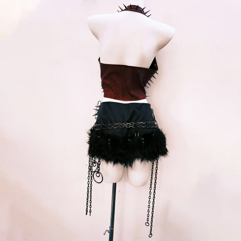 Fierce Red Spiked & Chained Halter Top | Halloween & Gothcore Statement Piece