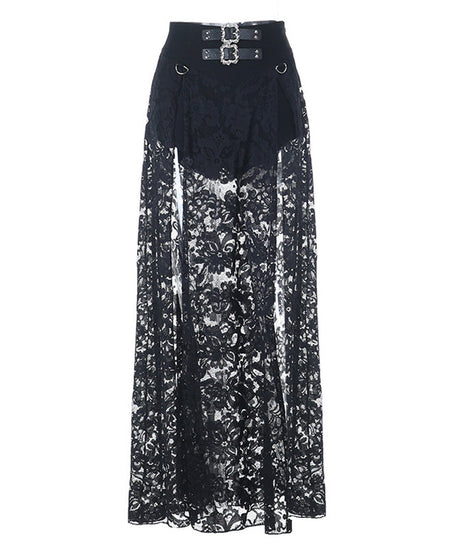 Gothic Glamour Lace Slit Maxi Skirt with Buckle Belt & Shorts – Your Ultimate Fall & Halloween Statement
