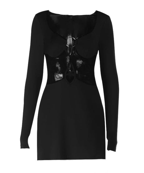 Sultry Black O-Ring Lace Cutout Bodycon Mini Dress - Fall & Holiday Party Ready