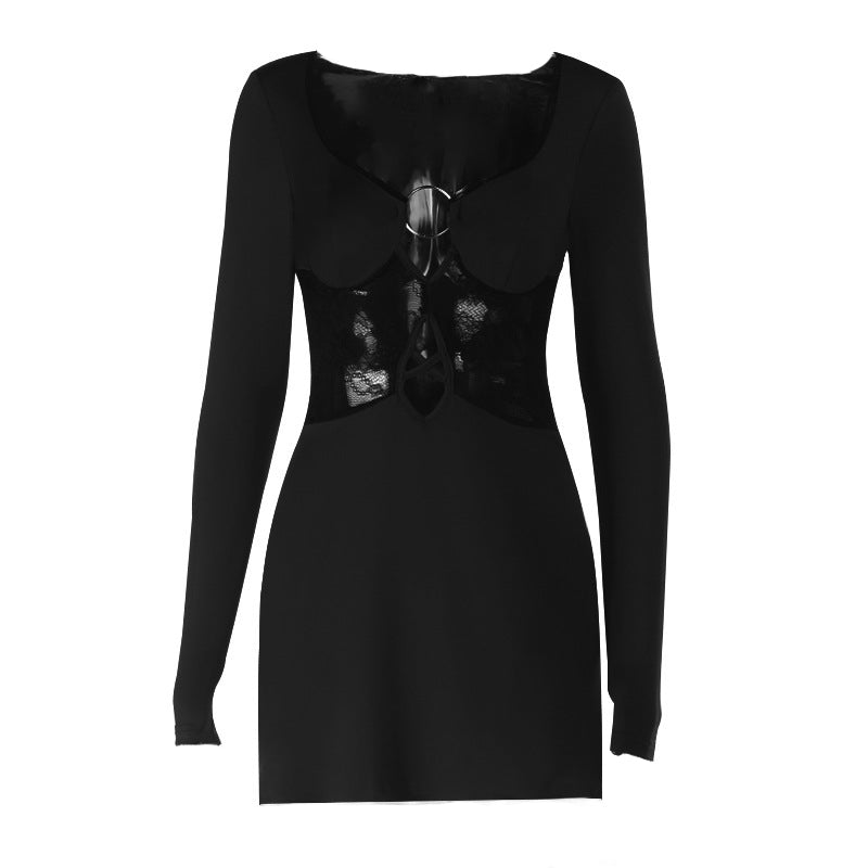 Sultry Black O-Ring Lace Cutout Bodycon Mini Dress - Fall & Holiday Party Ready