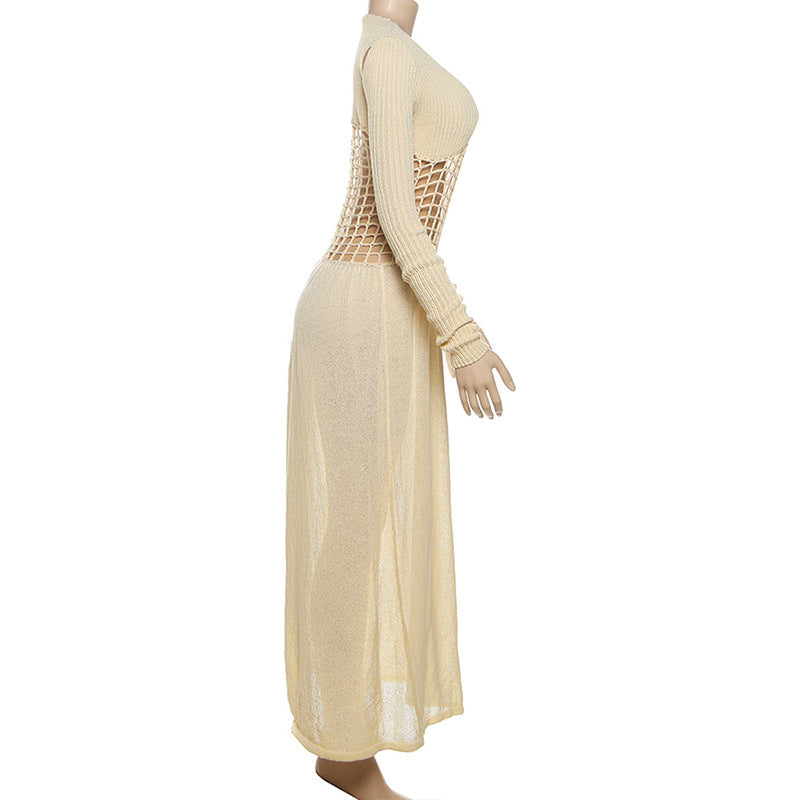 Autumn Resort Chic: V-Neck Knit Cut-Out Maxi Dress – Your Effortless Fall Getaway & Statement Piece