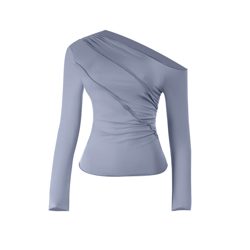 Asymmetrical Elegance Ruched Long Sleeve Top - Fall & Holiday Chic