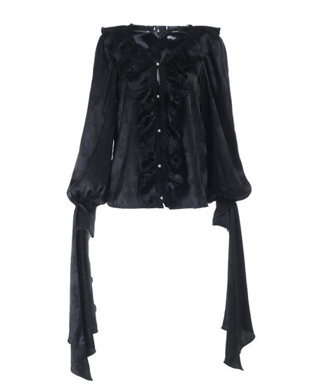 Bewitching Black Gothic Maxi Dress - Dramatic Victorian Ruffle V-Neck for Halloween & Fall Galas