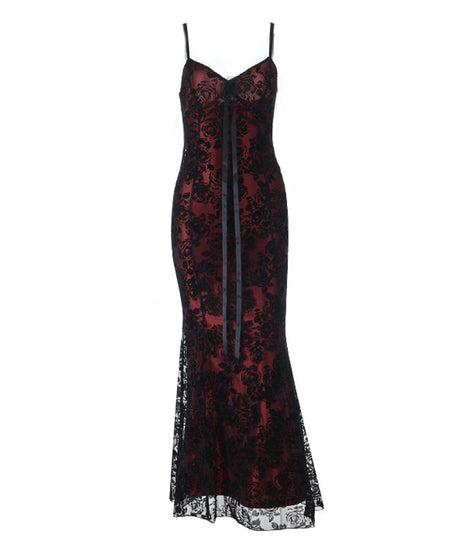 Vampy Victorian Rose Lace Maxi Dress - Your Spooky Season & Holiday Gala Showstopper