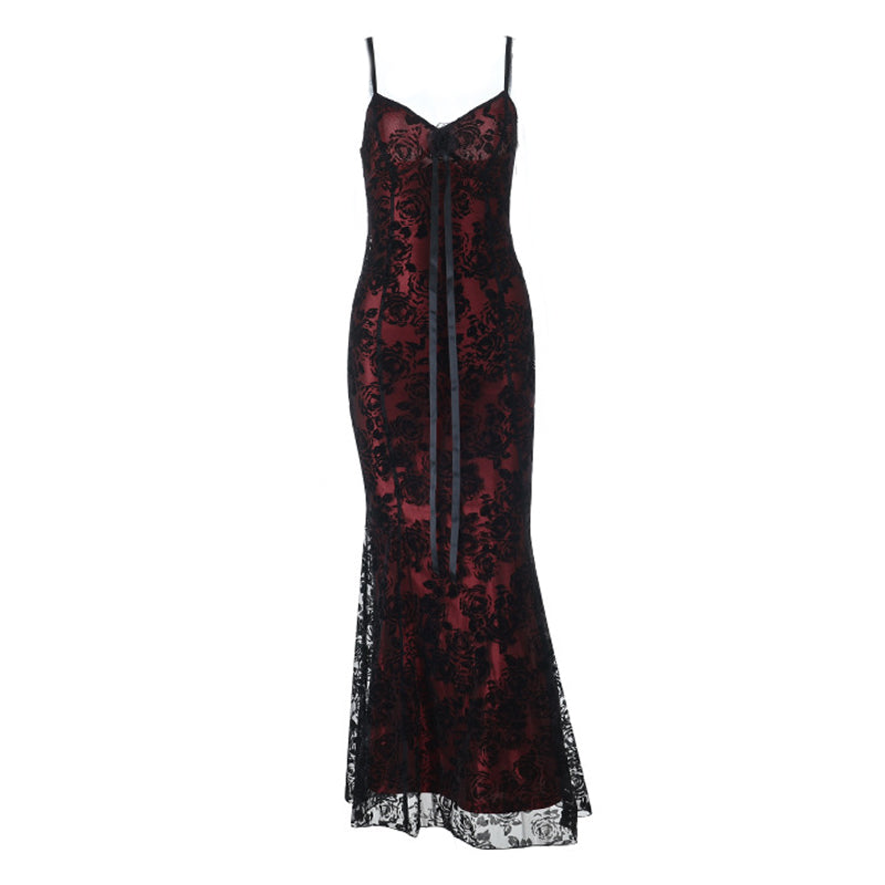 Vampy Victorian Rose Lace Maxi Dress - Your Spooky Season & Holiday Gala Showstopper