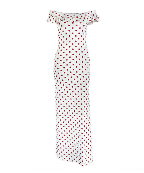 Timeless Chic Off-Shoulder Red Polka Dot Maxi Dress - Flattering Fall & Resort Style