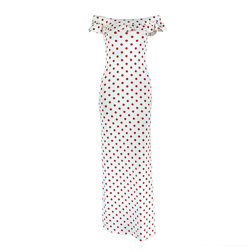 Timeless Chic Off-Shoulder Red Polka Dot Maxi Dress - Flattering Fall & Resort Style