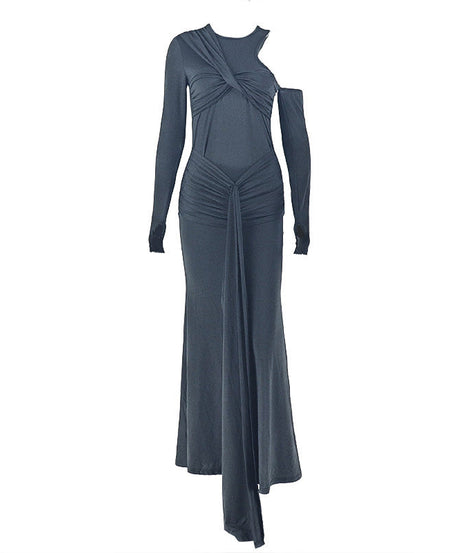 Chic Asymmetrical One-Shoulder Maxi Dress - Rich Mocha Ruched & Draped Fall/Holiday Glamour