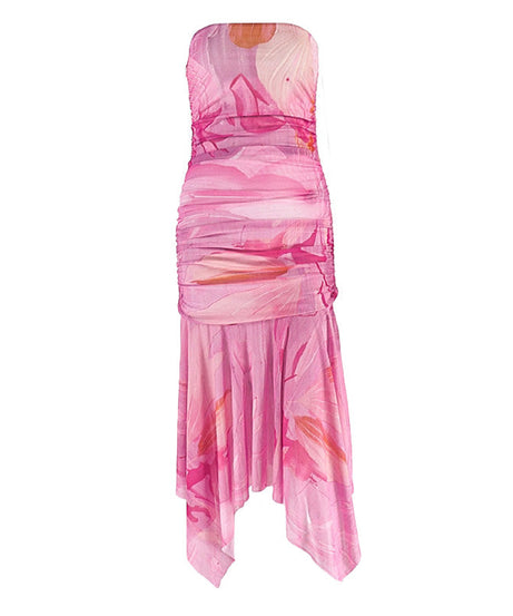 Chic Pink Floral Strapless Ruched Maxi Dress - Your Dreamy Fall Escape & Resort Wear