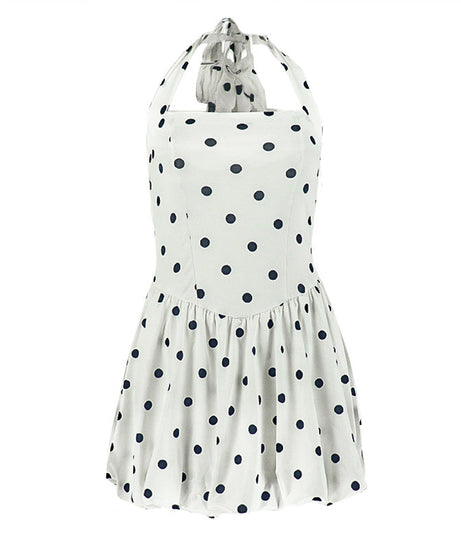 Flirty Retro Polka Dot Halter Mini Dress - Chic for Fall Vacations & Holiday Parties