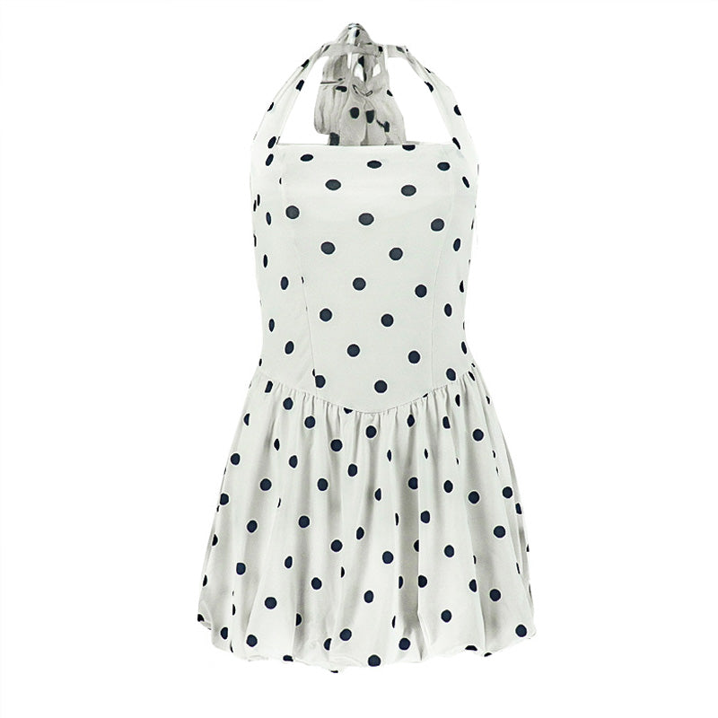 Flirty Retro Polka Dot Halter Mini Dress - Chic for Fall Vacations & Holiday Parties