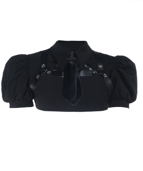 Dark Enchantress Puff Sleeve Collared Bolero Top - Your Ultimate Halloween & Alt Fashion Statement