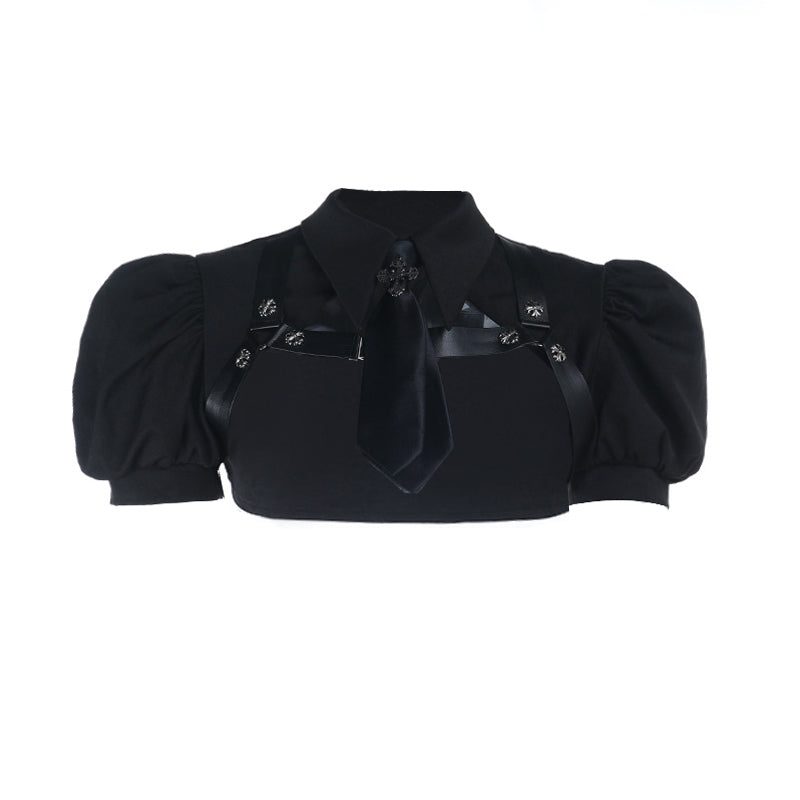 Dark Enchantress Puff Sleeve Collared Bolero Top - Your Ultimate Halloween & Alt Fashion Statement
