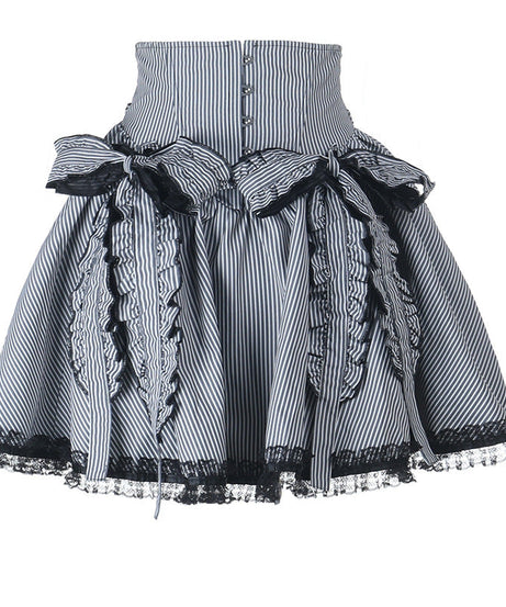 Victorian Goth Corset Waist Striped Mini Skirt - Spooky Chic Fall Fashion