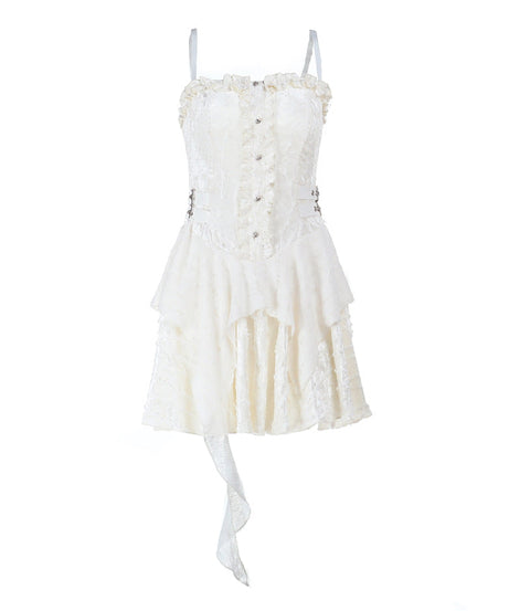 Enchanting Gothic Velvet Corset Mini Dress | Lace Ruffles & Buckles for Fall & Halloween