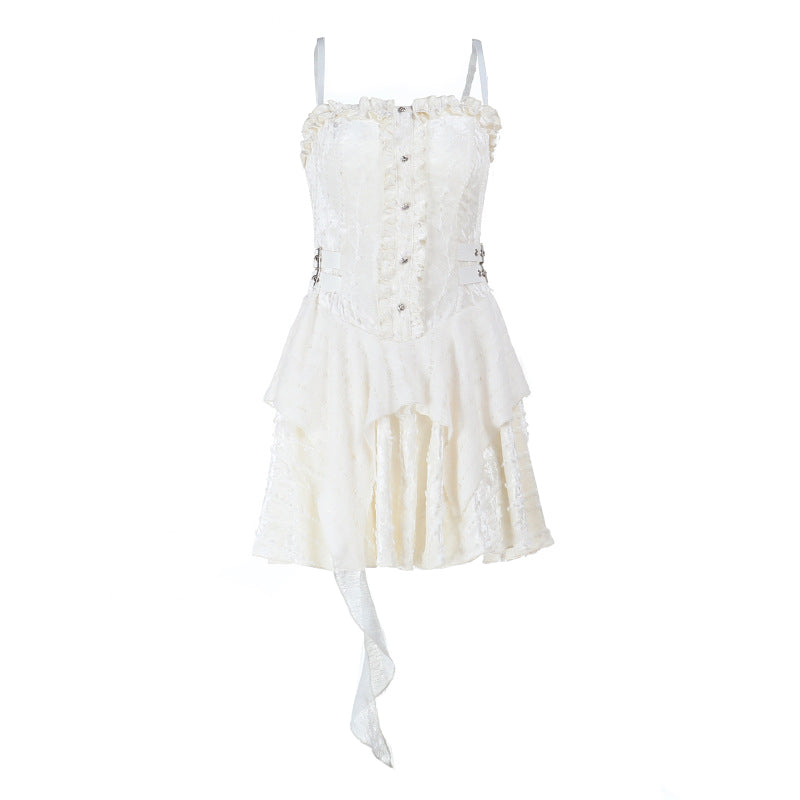 Enchanting Gothic Velvet Corset Mini Dress | Lace Ruffles & Buckles for Fall & Halloween