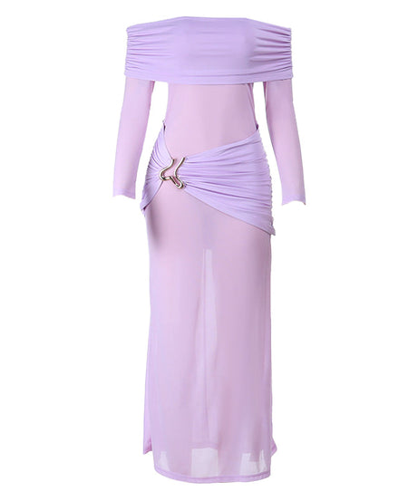 Lavender Goddess Off-Shoulder Ruched Maxi Dress - Your Fall Event & Resort Escape Essential