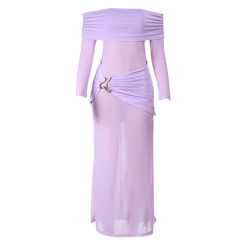 Lavender Goddess Off-Shoulder Ruched Maxi Dress - Your Fall Event & Resort Escape Essential