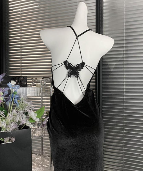 Elegant Black Velvet Ruched Maxi Dress with Lace Trim - Perfect for Fall & Holiday Parties